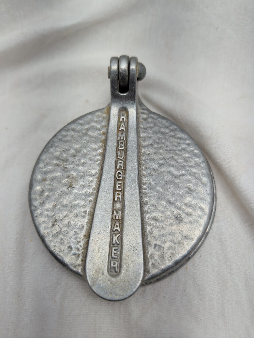 Vintage Aluminum Midcentury 4" Hamburger Maker with Instructions on Back